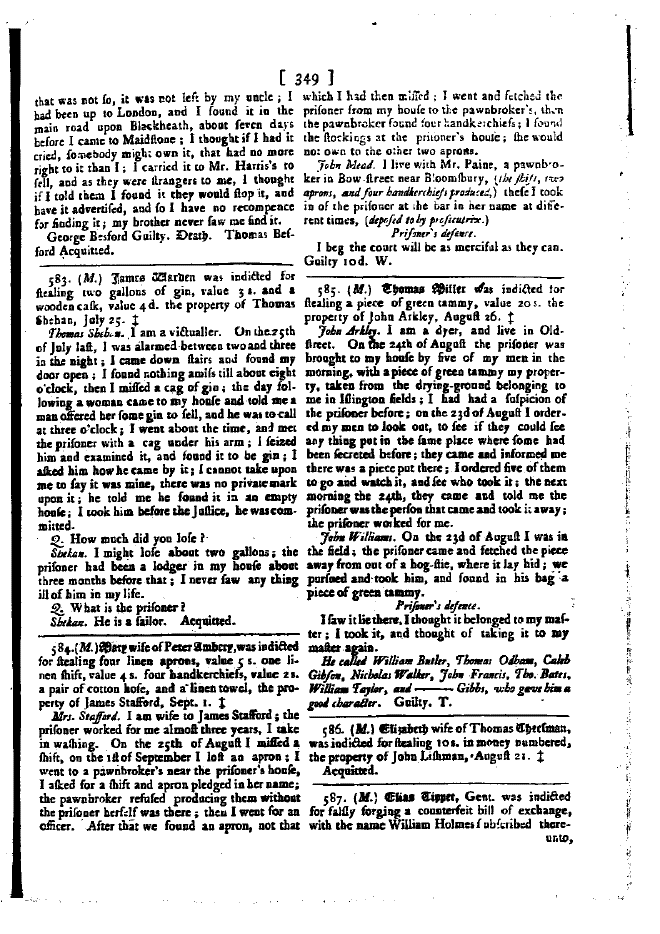 Extract from proceedings of the Old Bailey