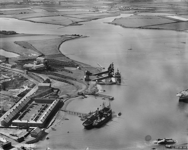 Cowpen Colliery, Bates Pit, railway sidings and staiths, and the River Blyth and surrounding countryside, Blyth from the east, 1935.