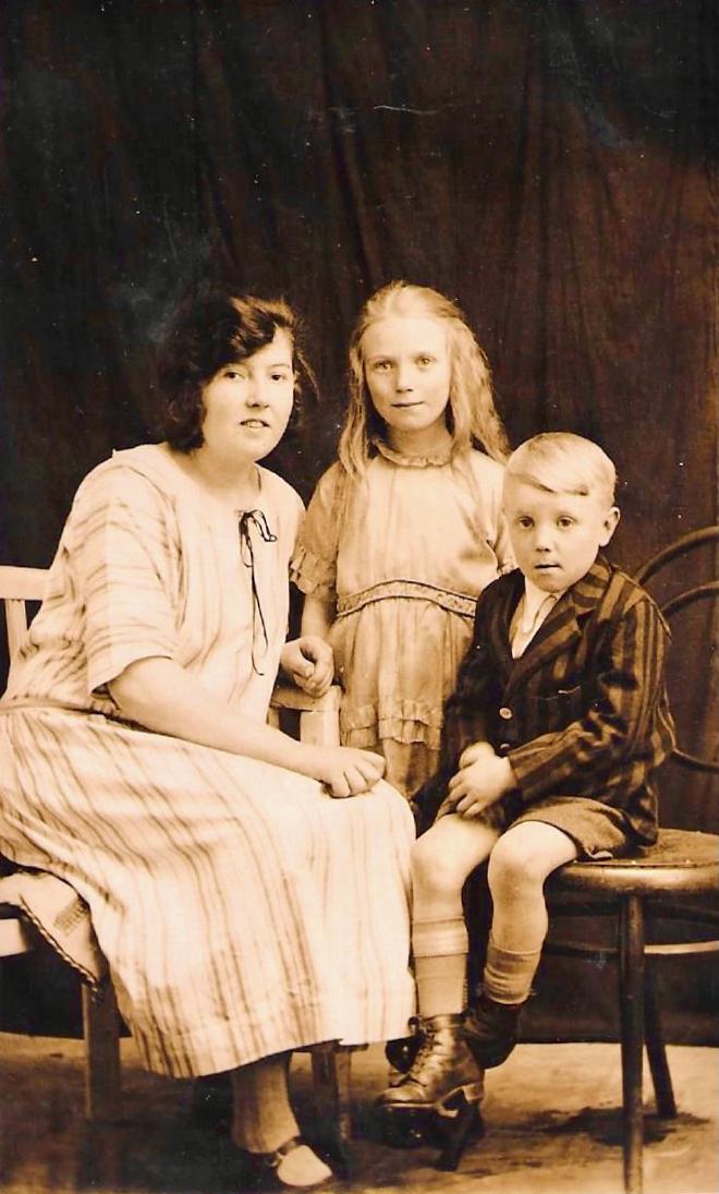 Dorothy Jane Besford and David Besford as children, pictured with family friend Maggie Dobie