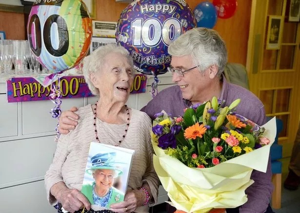 Dora Hornsby and her son John, pictured at her 100th birthday party at Sutherland Court Care Home, Fenham, Newcastle upon Tyne.