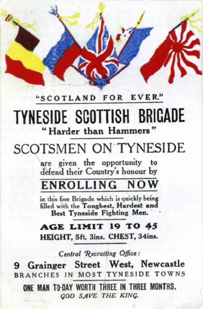 Recruitment poster for the Tyneside Scottish Brigade
