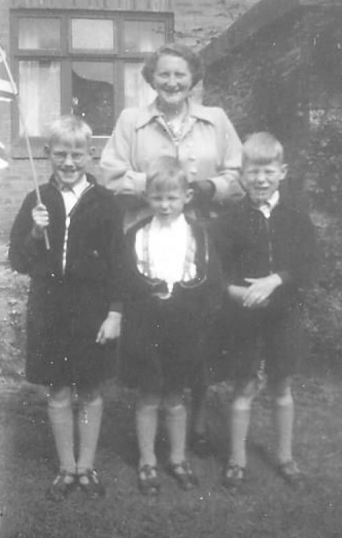 Joan with her three sons, John, Alan and David Besford, at 18 Mill Hill Road, early 1950s