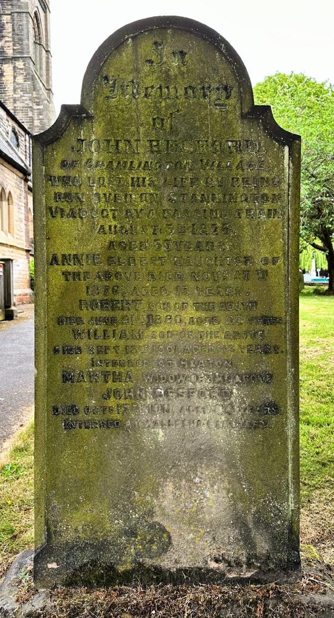 Gravestone of John Besford (1820–1875), St Nicholas Church, Cramlington