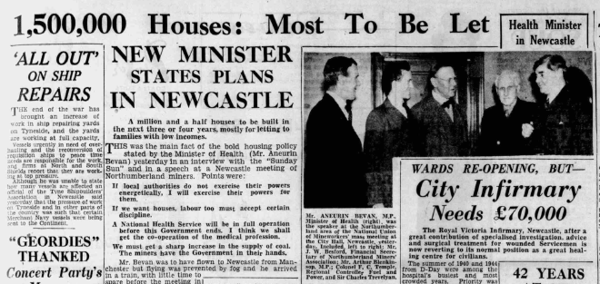 Newspaper cutting with an image of Jack Besford meeting Minister of Health, Aneurin Bevan