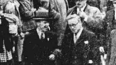 Jack Besford with Rt. Hon. Herbert Morrison, MP at Northumberland Miners' Picnic
