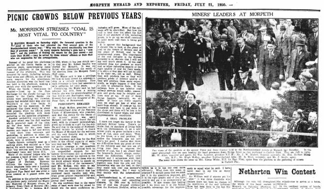 Page from Morpeth Herald and Reporter dated Friday 21st July 1950