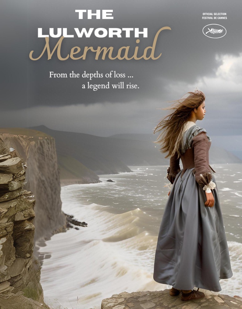Poster showing a girl in early 19th century dress on a clifftop above a stormy sea